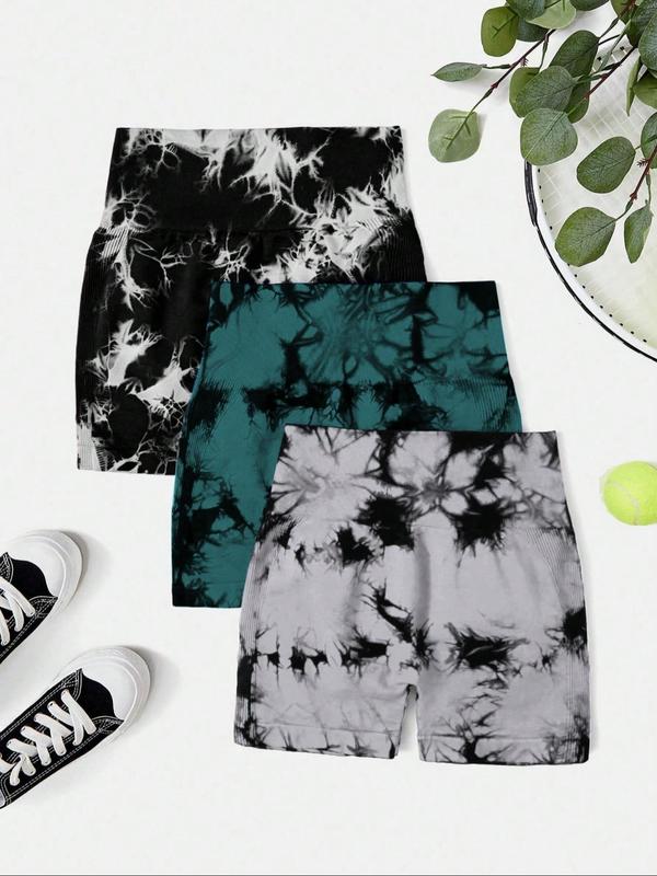 Women's Tie Dye Print High Waist Sports Shorts, Casual Comfy High Stretch Skinny Shorts for Yoga Gym Workout Running, Summer Outfits, Gym Shorts, Ladies Sportswear for All Seasons