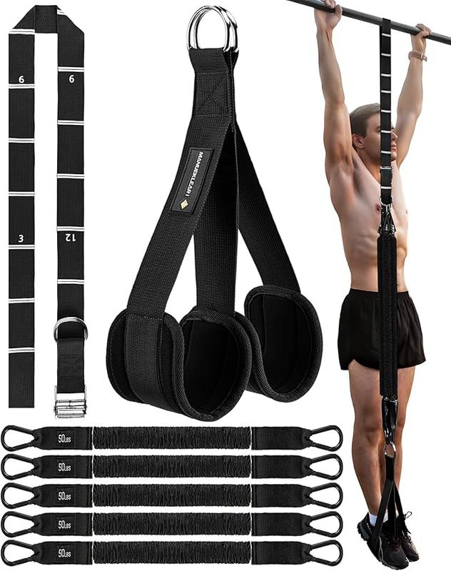 MANUEKLEAR Heavy Duty Resistance Bands for Pull Ups, Pull Up Assistance Bands with Scale Tracking Feature, Adjustable Pull Up Assist Band with Five 50-Pound Pull Up Bands and Fabric Feet Knee Rest dumbbell hand