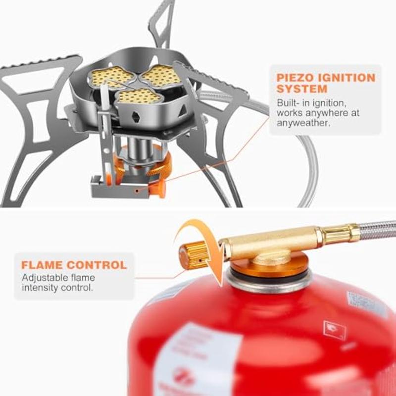 WADEO 5800W Windproof Camping Stove, Camping Gas Stove with Piezo Ignition and Two Fuel Canister Adapter, Backpacking Stove, Portable Stove for Outdoor Backpacking Hiking and Picnic