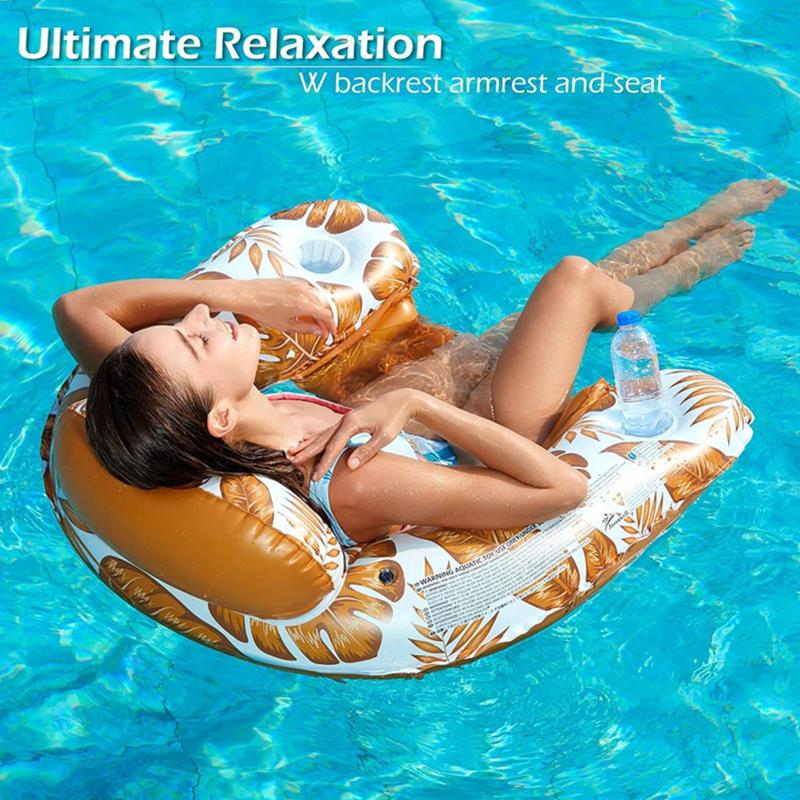 Inflatable Swimming Pool Float, Portable U-shaped Floating Chair with Backrest & Cup Holder, Swimming Circle for Beach Pool Travel