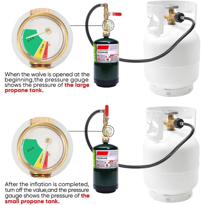 Propane Refill Adapter Hose, 350PSI High Pressure Camping Grill Hose with Pressure Gauge & on-Off Control Valve, Pipe Fittings & Accessories