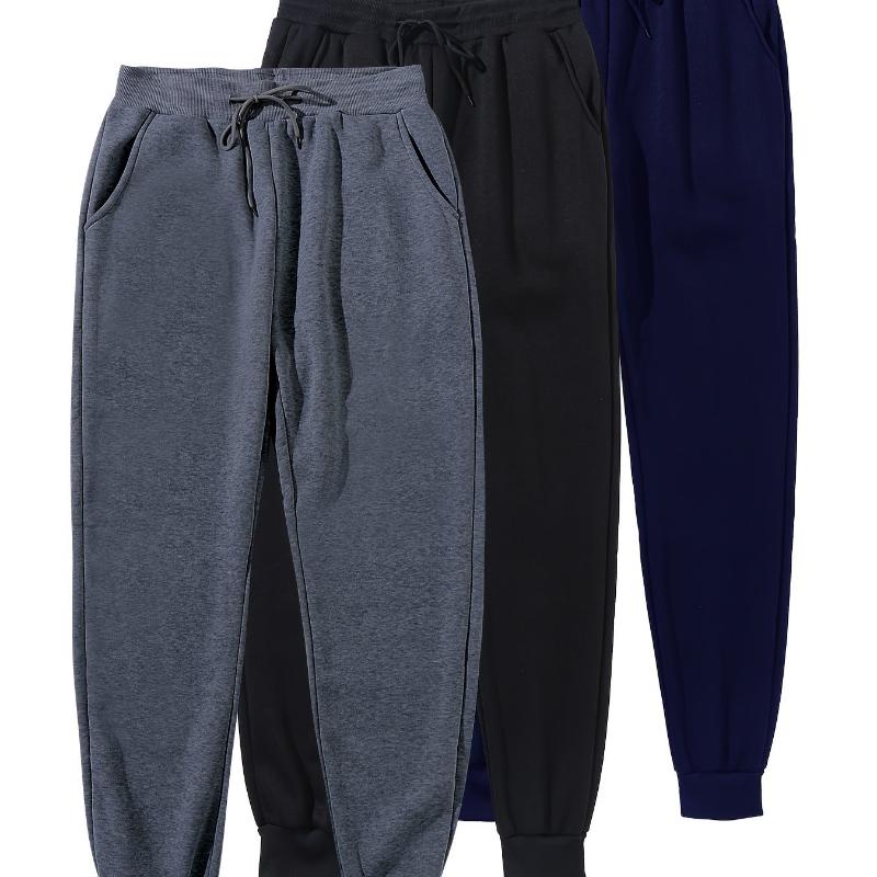 3-Pack Men's Solid Fleece Jogger Pants - Drawstring Waist, Warm Sweatpants for Fall & Winter, Perfect for Fitness, Athletics, and Daily Casual Wear