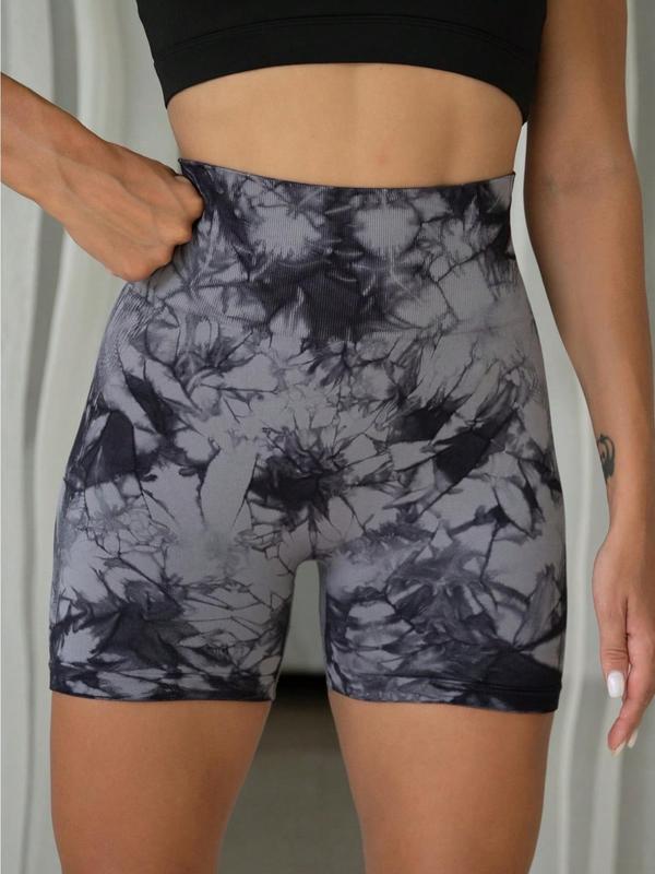 Tie Dye Print Ruched High Waist Sports Short Leggings for Women, Comfy Breathable Seamless Skinny Shorts for Yoga Gym Running,  Gym Clothes, Ladies Sportswear, Workout Clothes for Women