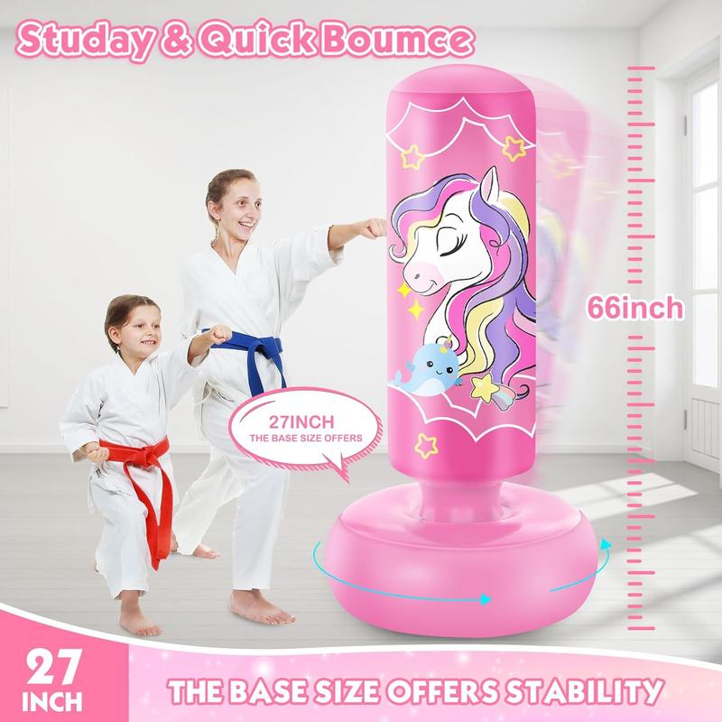 66 Inch Inflatable  Punching Bag with Boxing Gloves, Freestanding Boxing Bag, Stand  Punching Bag , Bounce- Bag Gifts for , Girls, Boxing Set for Practicing Karate, Taekwondo, MMA