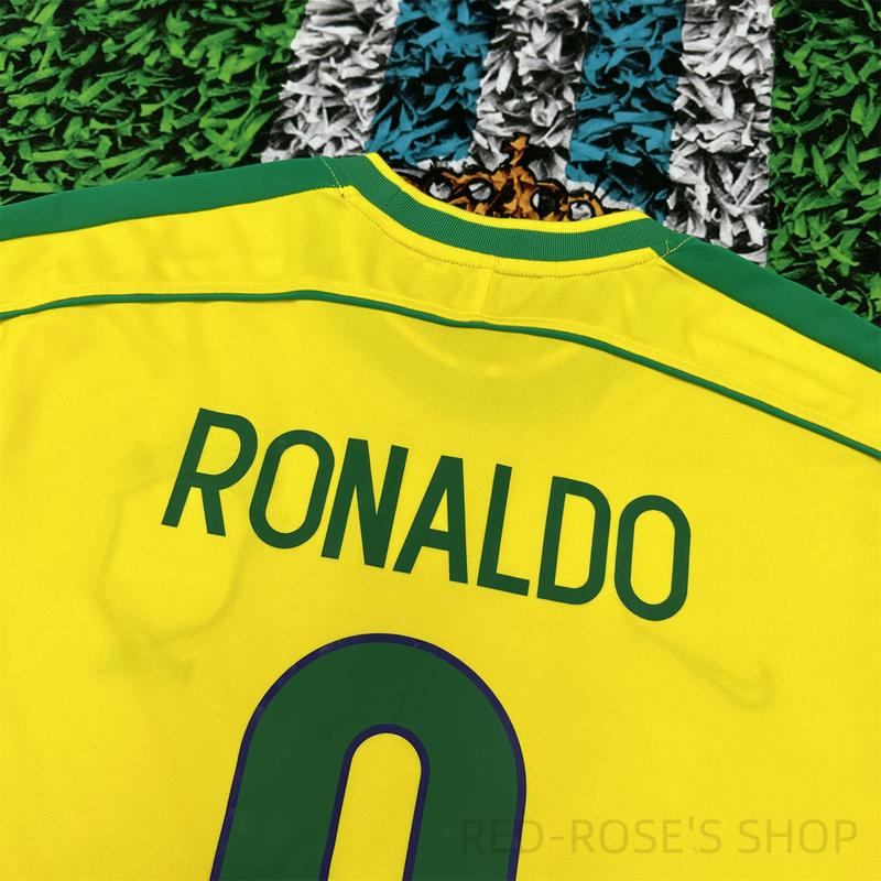 Nike 98 World Cup Brazil Jerseys No. 9 Ronaldo National Team Soccer Jerseys Set Rivaldo Short Sleeve Team Uniforms