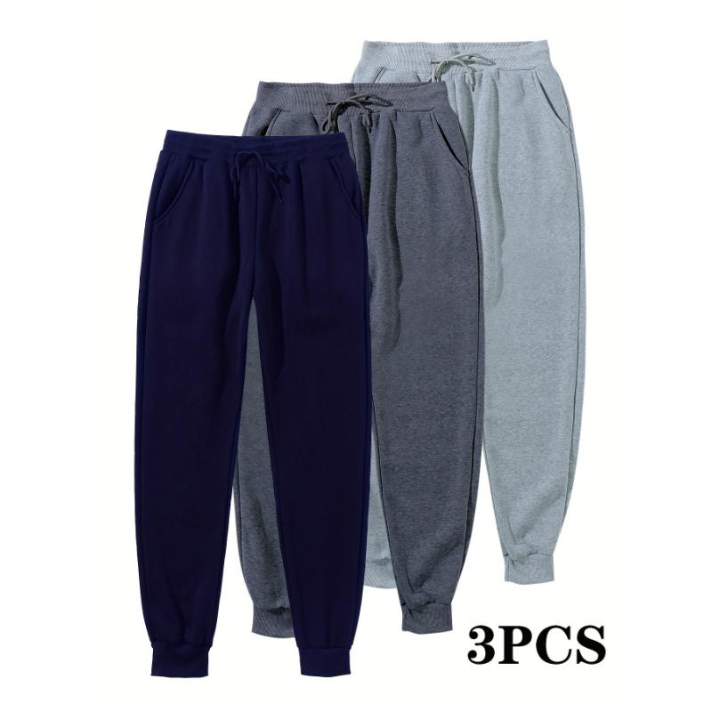 3-Pack Men's Solid Fleece Jogger Pants - Drawstring Waist, Warm Sweatpants for Fall & Winter, Perfect for Fitness, Athletics, and Daily Casual Wear