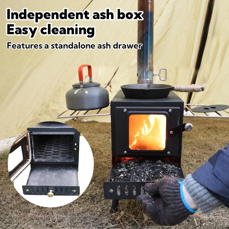 Wood Burning Stove,Tent Stove for Heating,Folding Portable Wood Stove for Tent,Cooking,Courtyard,Camping Stove include Chimney Pipes and Spark Arrestor