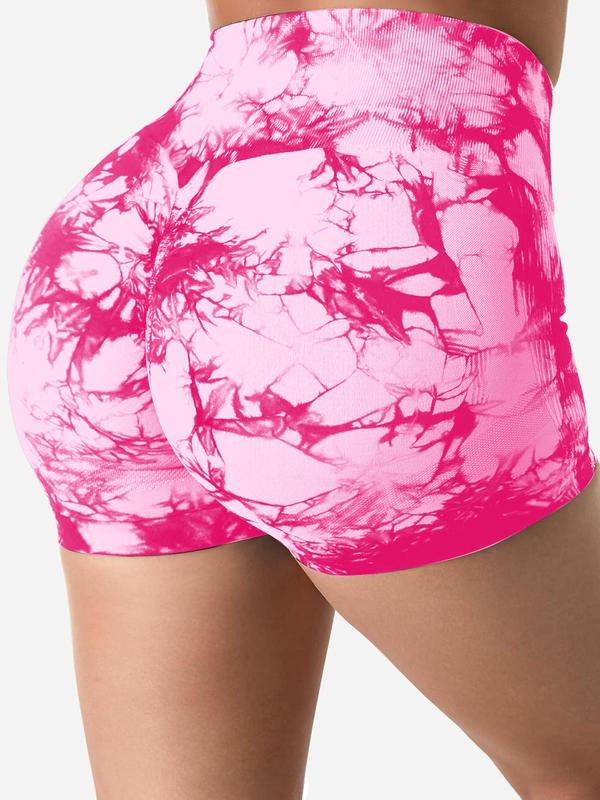 Women's 6 Counts Tie Dye Print Ruched High Waist Sports Gym Shorts, High Stretch Seamless Yoga Shorts, Gym Shorts for Women, Ladies Sportswear Bottoms for Gym Workout