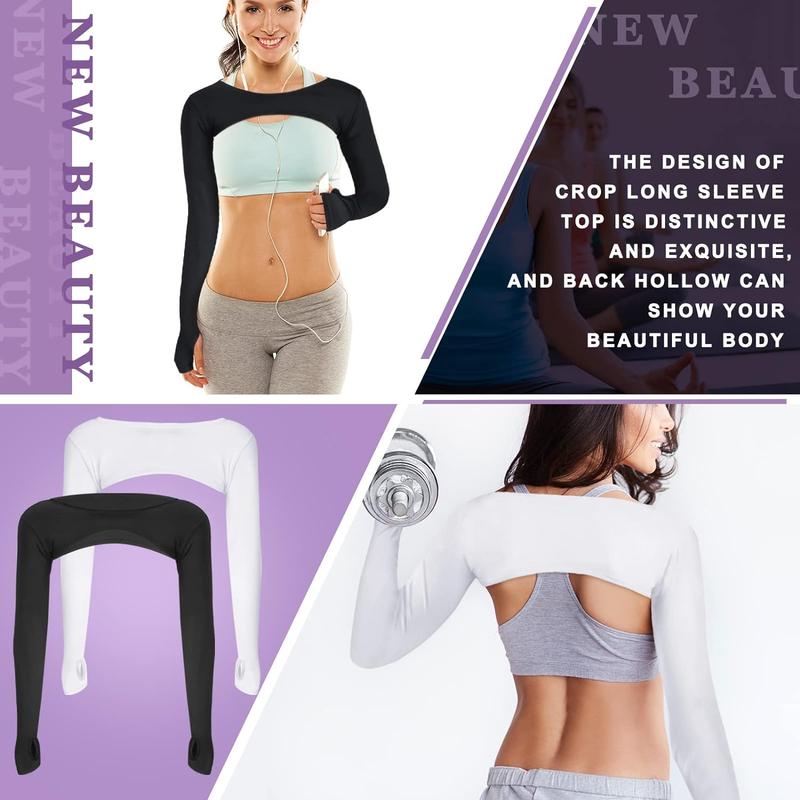 2 Pieces Women's Long Sleeve Crop Tops Cutout Workout Bolero Shrug Ballet Yoga Sports Shrug Casual Cropped Tops