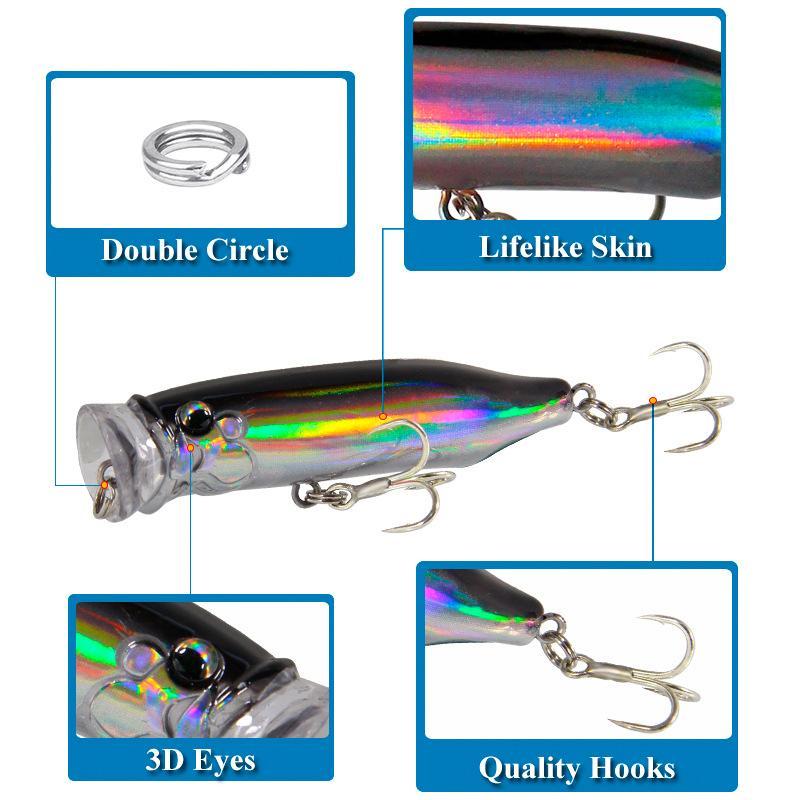 Artificial Fishing Lure, 5 Counts set 7cm 9.4g Hard Bait with Hook & Random Eye, Outdoor Fishing Tackle, Flyfishing, Solocamping, Picnicaesthetic