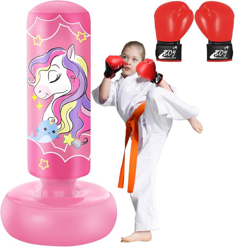 66 Inch Inflatable  Punching Bag with Boxing Gloves, Freestanding Boxing Bag, Stand  Punching Bag , Bounce- Bag Gifts for , Girls, Boxing Set for Practicing Karate, Taekwondo, MMA