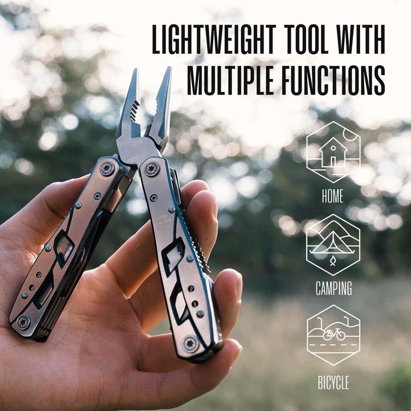 Multitool Plier - 12 In 1 Stainless Steel Pocket Multi Tool With Durable Sheath For Camping,  Gear - Safety Locking Camping Accessories With , Bottle Opener,  by