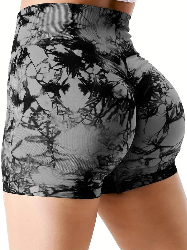 Women's Tie Dye Print Ruched High Waist Sports Shorts, Gym Shorts, Casual Comfy Breathable Seamless Skinny Shorts for Yoga Gym Workout Running, Gym Clothing, Ladies Sportswear