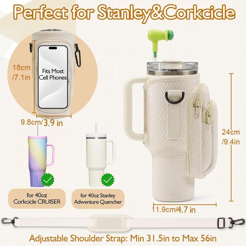 Water Bottle Holder with Phone Pouch, 1 Count Water Bottle Carrier Bag with Strap, Drinkware Accessories for Hiking & Camping, without Bottle