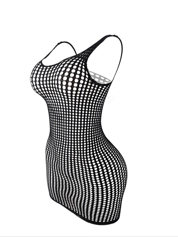 Women's Cut Out Bodycon Cover Up Dress, Solid Sleeveless Fishnet Cover Up Dress, Ladies Summer Beach Holiday Vacation Swimwear