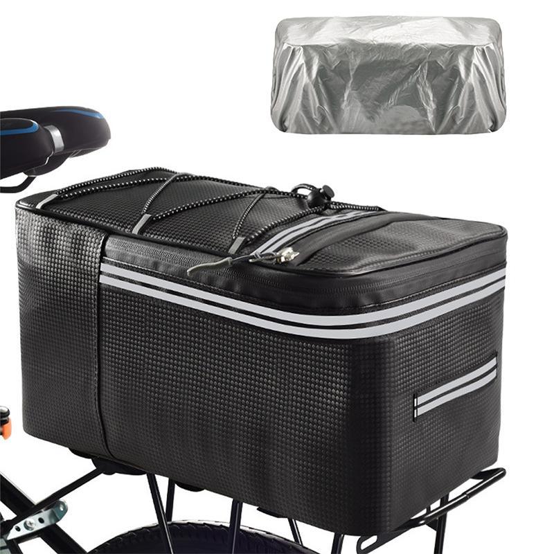 Bike Rear Bag with Rain Cover, Large Capacity Waterproof Multifunctiona Back Seat Bag, Rear Pannier Bag, Storage Box for Mountain Bike