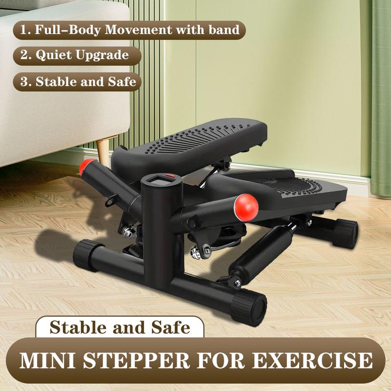 Mini Stepper for Exercise with Resistance band, Stair Stepper with 300lb loading capacity, Hydraulic Fitness Stepper with LCD Monitor, 2024 New Stepping Machine, Updated Mini Stepper