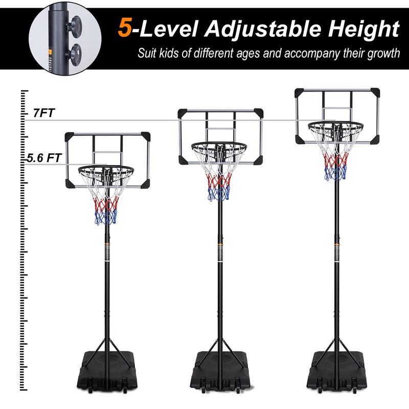 Kids Portable Basketball Hoop ,5.6-7ft Adjustable Height，Basketball Hoops & Goals,with 28in Backboard and Wheels，for Youth Adults Indoor Outdoor