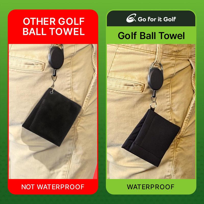 Go For It Golf Golf Ball Towel - Dry-Outside Moist-Inside Dual Layer Function with Retractable Clip 30 Inch long - Absorbent Cleaner for Golf Balls and Clubs golf  equipment