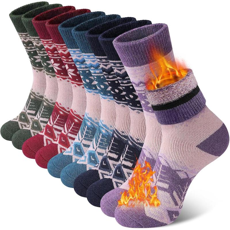 5 Pairs Merino Wool Socks for Women Winter Thick Warm Hiking Socks Women Thermal Crew Cushion Socks