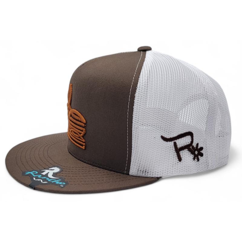 Rancho Original Boot Stitch Hat Brown White - Structured High-Profile Snapback Closure