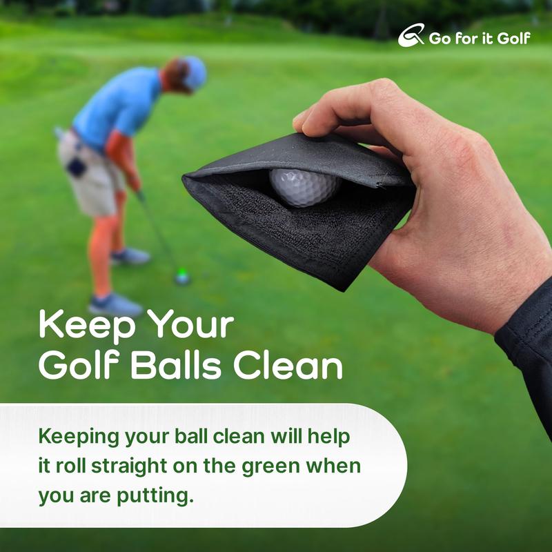 Go For It Golf Golf Ball Towel - Dry-Outside Moist-Inside Dual Layer Function with Retractable Clip 30 Inch long - Absorbent Cleaner for Golf Balls and Clubs golf  equipment