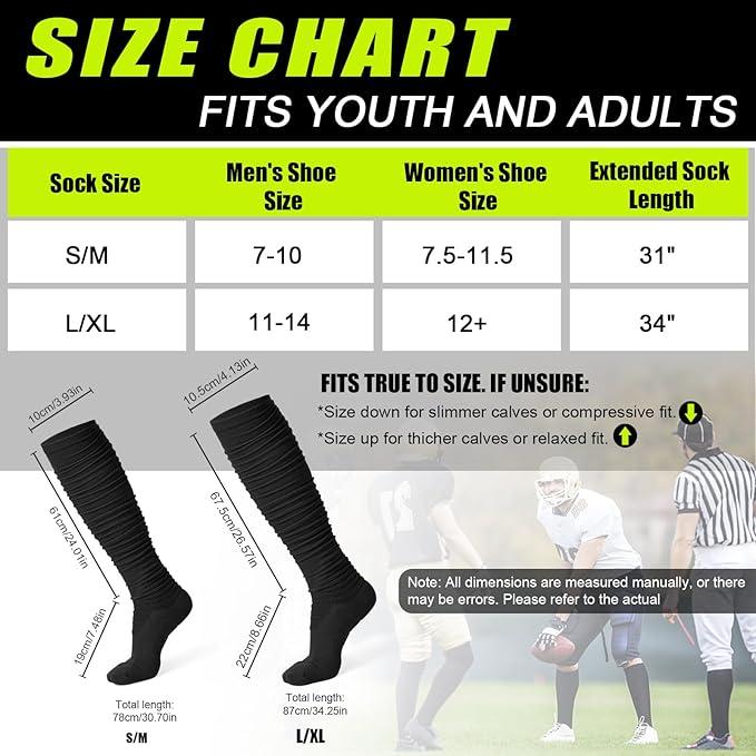 2 Pairs Scrunch Football Socks Compression Sports Socks Extra Long Padded Socks for Men Youths High Socks Tube Sock