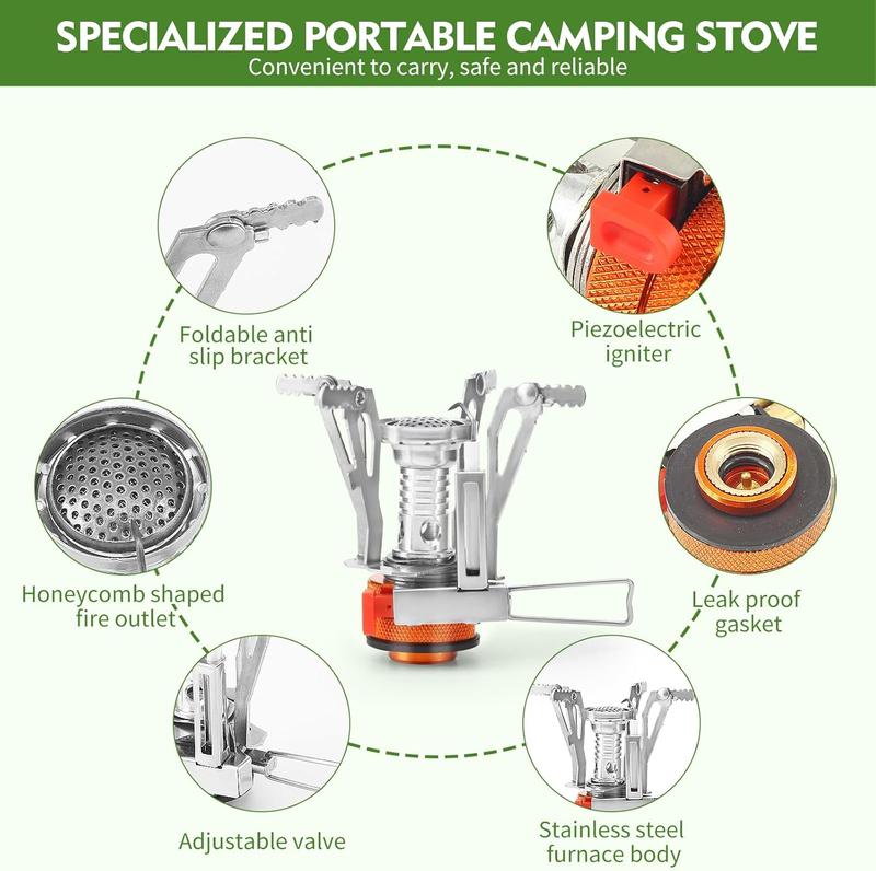 Portable Camping Stove Backpacking Stove, Specialized Camping Stove with Piezo Ignition Stable Support Wind-Resistance, Camp Stove for Camping Hiking&Outdoor Adventure Cooking