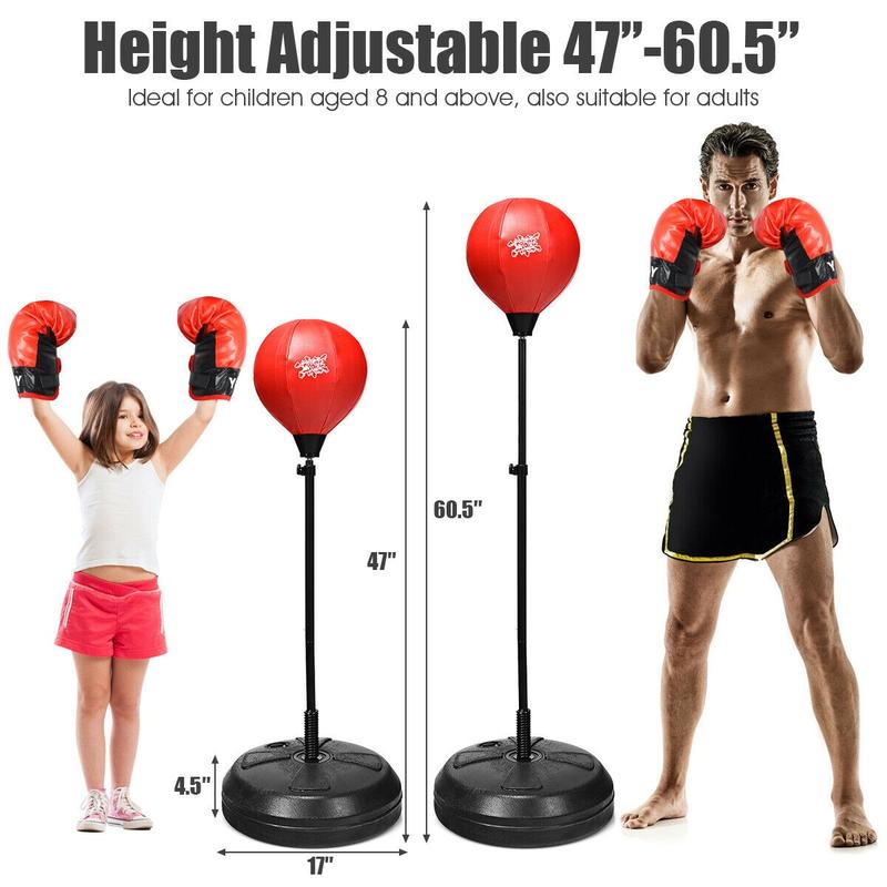 FestivalJoy-Adjustable Height Punching Bag with Stand Plus Boxing Gloves for Both Adults and Kids