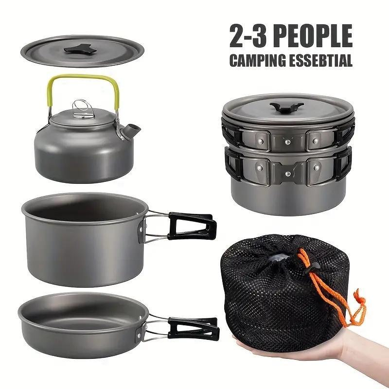 Random Color Lightweight Camping Cookware Set, 3 Counts set Pot, Pan & Kettle, Portable Aluminum Cooking Kit with Storage Bag, Outdoor Camping Kitchenware, Camping Cooking Set, Camping Set, Camping Utensils, Camp Cookware