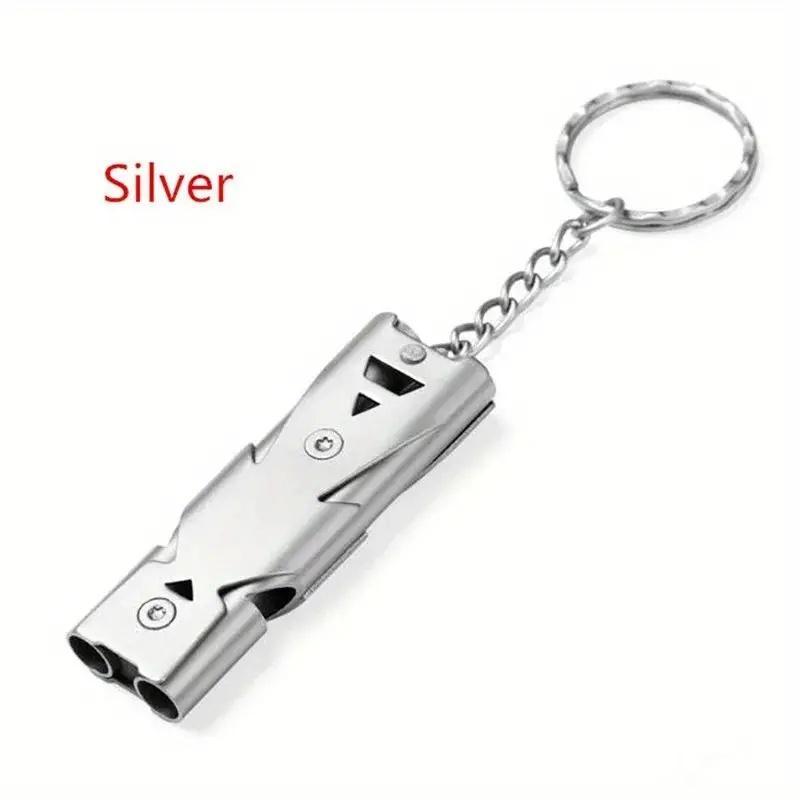 Stainless Steel Double Pipe Whistle, High Decibel Portable Keychain, Emergency Survival Multifunction Tool, Outdoor Safety Gear for Camping, Hiking