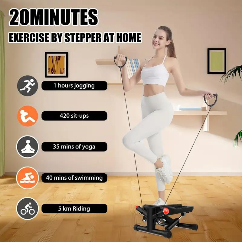 Mini Stepper for Exercise with Resistance band, Stair Stepper with 300lb loading capacity, Hydraulic Fitness Stepper with LCD Monitor, 2024 New Stepping Machine, Updated Mini Stepper