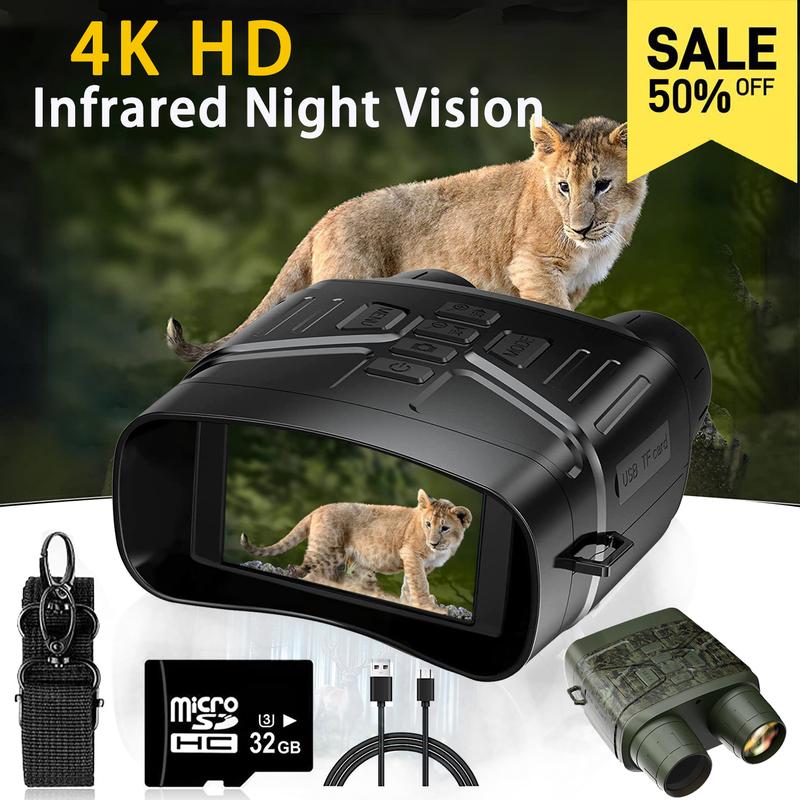 Night Vision for Hunting Goggles - 4K Night Vision Binoculars for Adults, 3'' HD Screen Binoculars can Save Photo and Video with 32GB TF Card, Camouflage for Surveillance Tactical Gear