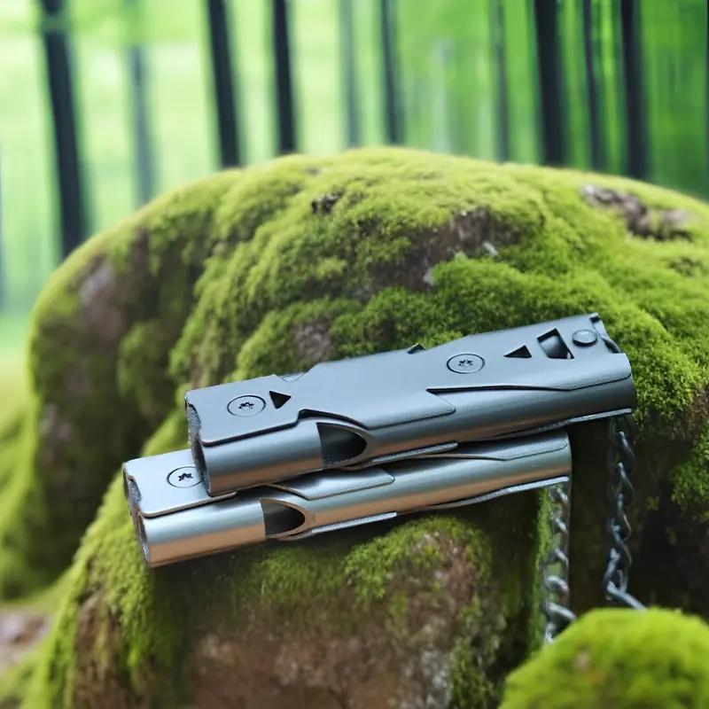 Stainless Steel Double Pipe Whistle, High Decibel Portable Keychain, Emergency Survival Multifunction Tool, Outdoor Safety Gear for Camping, Hiking