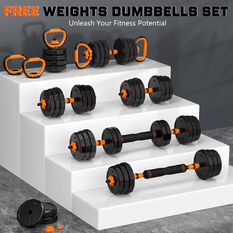 Bearbro 44lb 6-in-1 Adjustable Dumbbells Set Free Weight Set with Connector Used as Barbell, Kettlebells, Push up Stand, Fitness Exercises for Home Gym Suitable Men Women