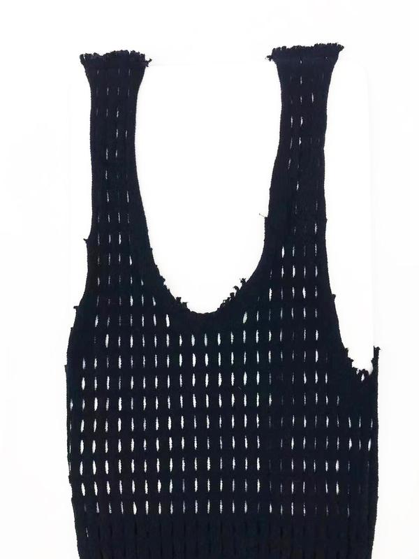 Women's Cut Out Bodycon Cover Up Dress, Solid Sleeveless Fishnet Cover Up Dress, Ladies Summer Beach Holiday Vacation Swimwear