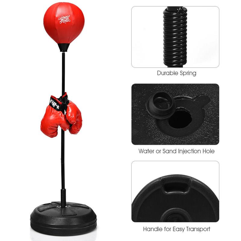 FestivalJoy-Adjustable Height Punching Bag with Stand Plus Boxing Gloves for Both Adults and Kids