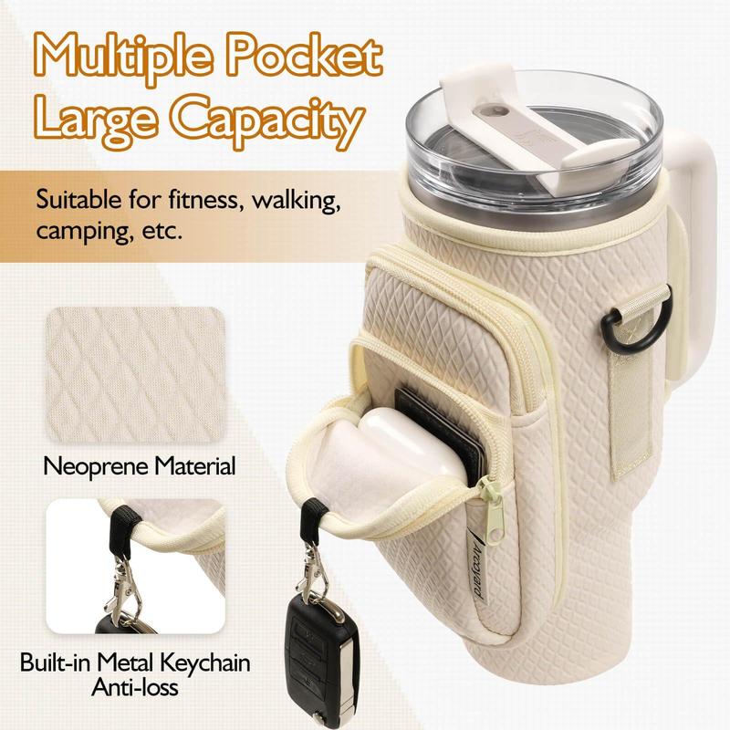 Water Bottle Holder with Phone Pouch, 1 Count Water Bottle Carrier Bag with Strap, Drinkware Accessories for Hiking & Camping, without Bottle