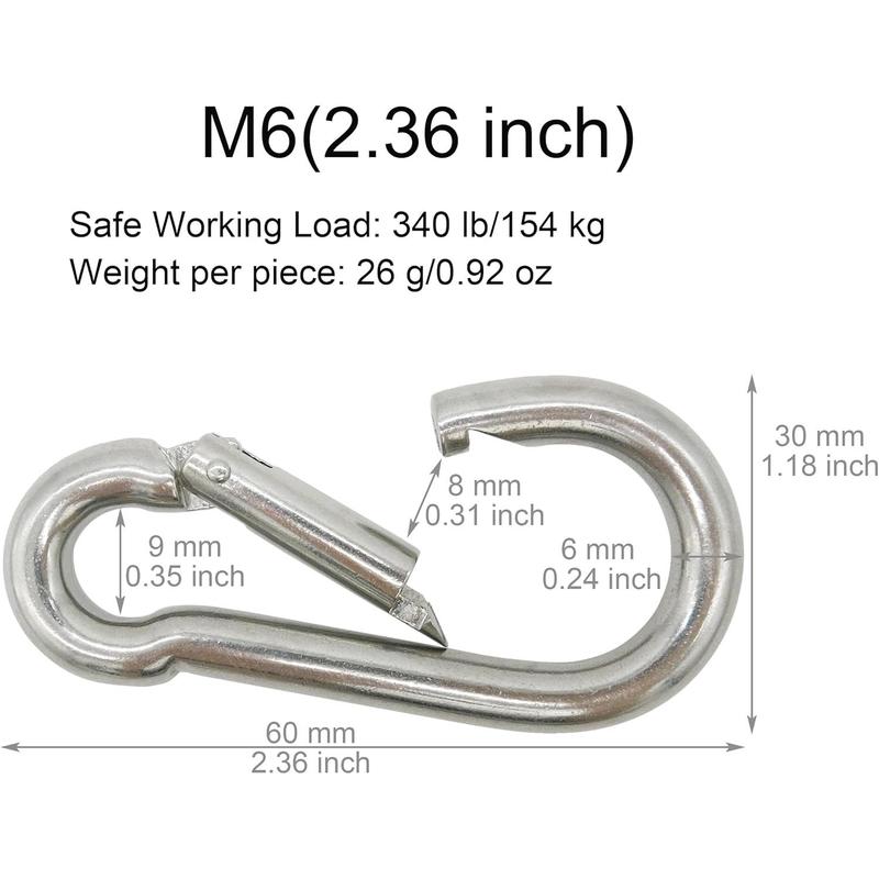 Marine Grade 316 Stainless Steel Carabiners Heavy Duty, Durable & Rust-Free Clips for Gym, Swing, Dog Leashes, Hammocks, Keychains, and More