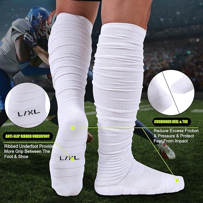 2 Pairs Scrunch Football Socks Compression Sports Socks Extra Long Padded Socks for Men Youths High Socks Tube Sock