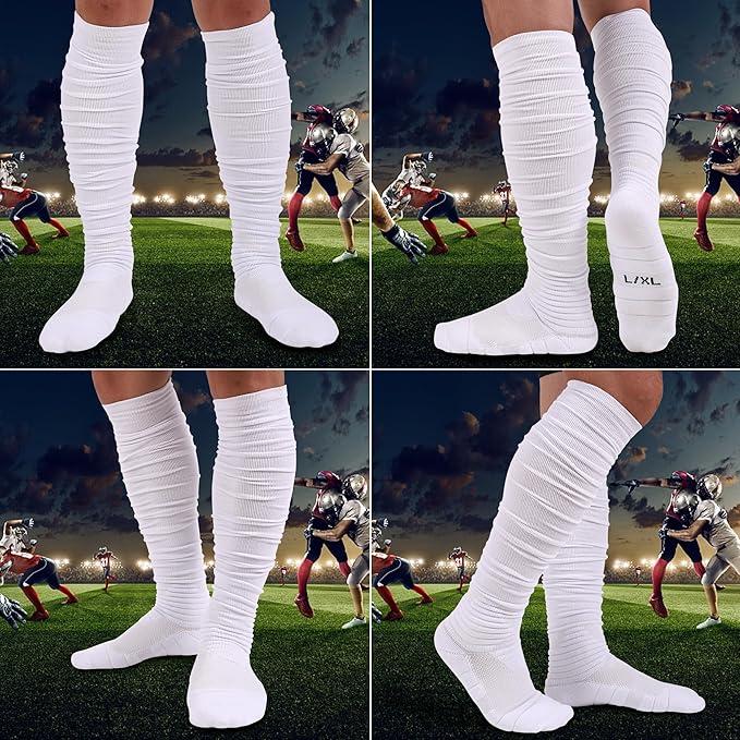 2 Pairs Scrunch Football Socks Compression Sports Socks Extra Long Padded Socks for Men Youths High Socks Tube Sock