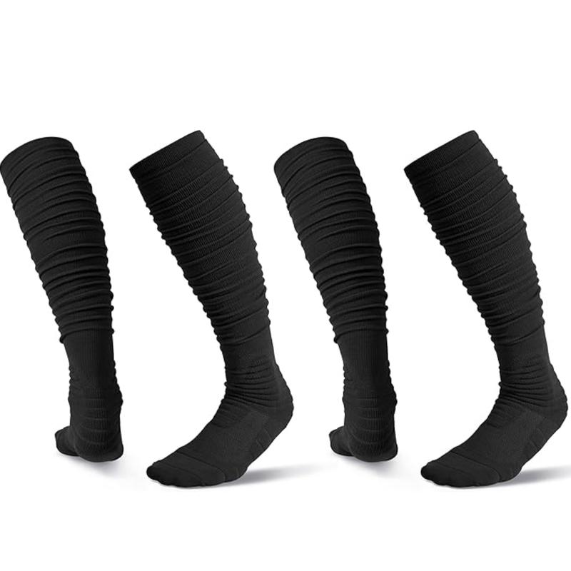 2 Pairs Scrunch Football Socks Compression Sports Socks Extra Long Padded Socks for Men Youths High Socks Tube Sock